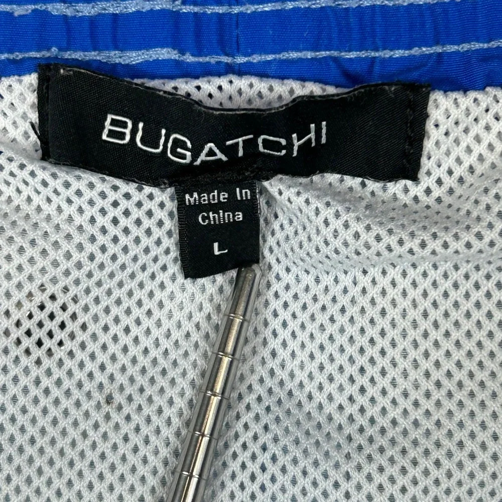 Bugatchi Mens Blue Coastal Village‎ Graphic Print Swim Trunks Mesh Lined Large